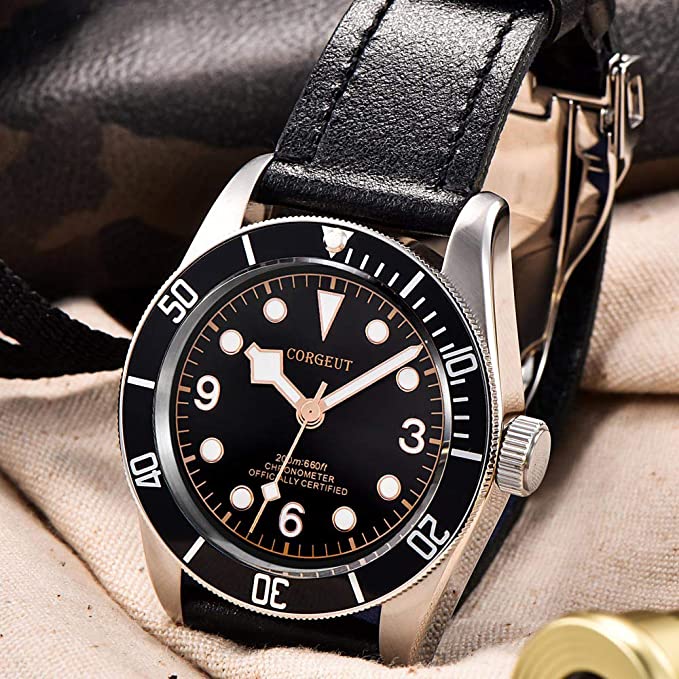 Corgeut Watch Diver Automatic Black and Gold