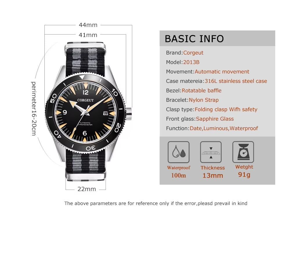 Corgeut Lux Auto Black with Nylon Strap